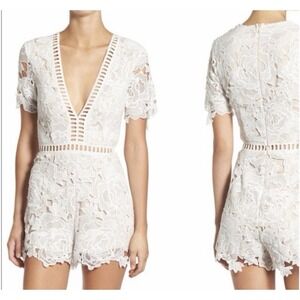 Missguided Womens Lace Romper Playsuit Size 6 White Beige Plunge Ladder Bridal